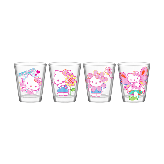 Silver Buffalo Hello Kitty Garden 4pc. 1.5oz. Mini Glass Set 4 Pieces
