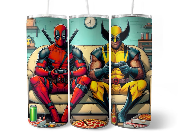Marvel- Deadpool & Wolverine Playing Videogame Stain Steel 20oz Tumbler