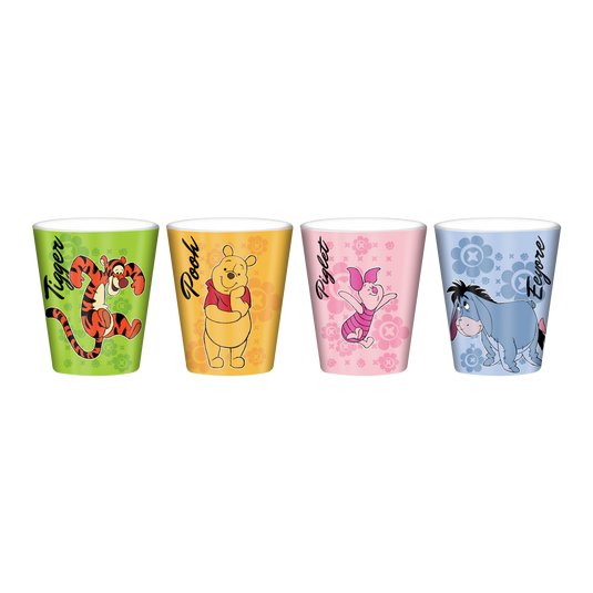 Silver Buffalo Winnie the Pooh Group Style 4pc 1.5oz Plastic Mini Cup Set