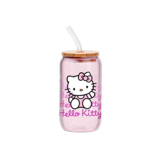 Silver Buffalo Sanrio Hello Kitty Gradient 16oz Glass Tumbler w/ Bamboo Lid