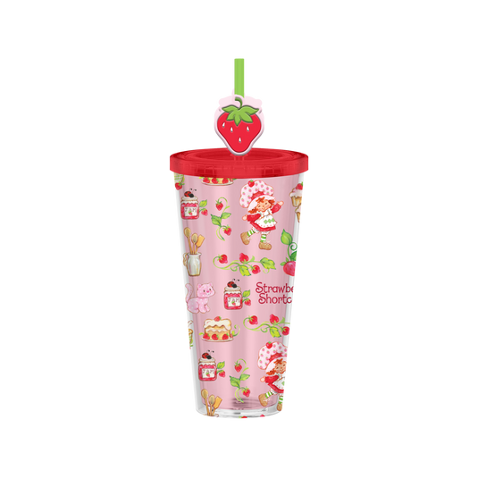 Silver Buffalo Strawberry Shortcake Berry Vines 24oz Plastic Cold Cup w Lid
