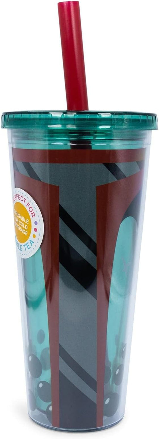 Silver Buffalo Star Wars - Boba Fett 24oz Plastic Boba Tumbler with Lid & Straw