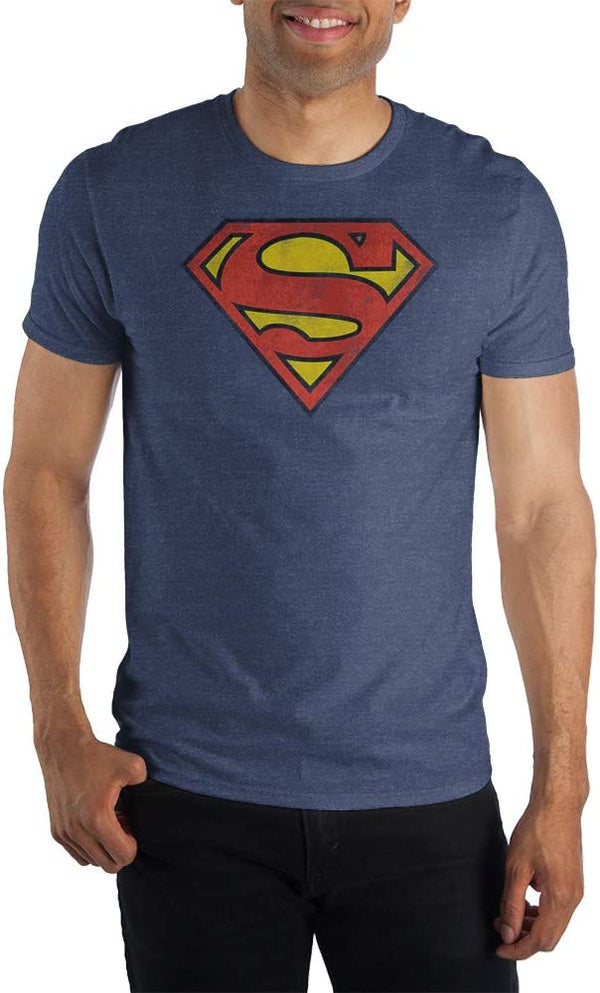 DC Comics - T-shirt chiné bleu marine avec logo Superman 