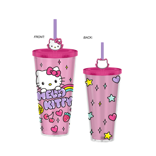 Silver Buffalo Hello Kitty Rainbow Treats & Stars 24Oz Plastic Cold Cup