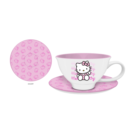 Silver Buffalo Hello Kitty Gradient 12oz Ceramic Teacup and Saucer