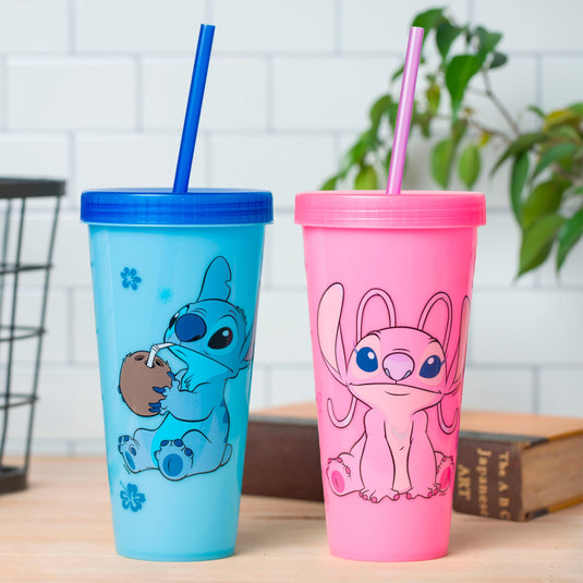 Silver Buffalo Lilo and Stitch and Angel 24oz. 2 Pack Color Change Cold Cup