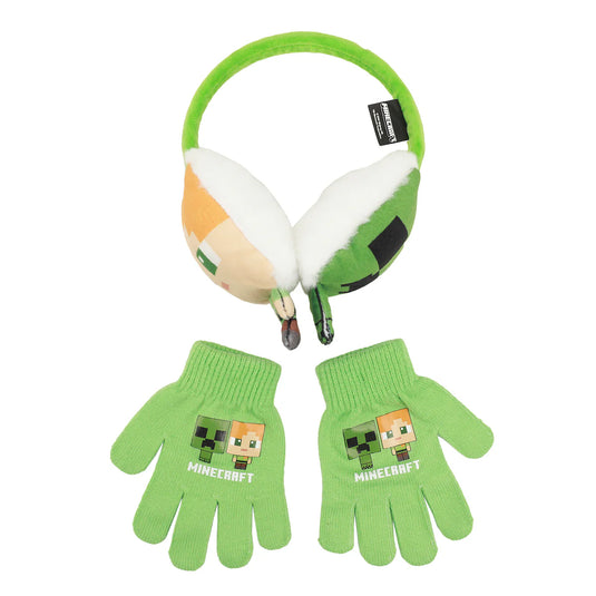 Bioworld Minecraft Chibi Creeper & Alex 2-Piece Ear Muffs & Magic Gloves Set