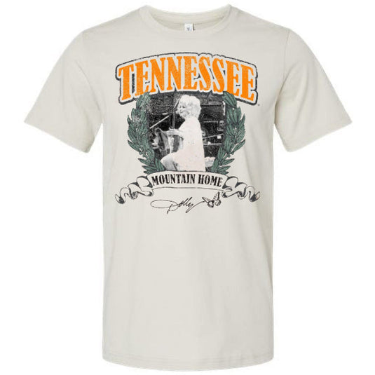 Tennessee Volunteers - Dolly Parton Mountain Home Tennessee Off White Thrifted Distressed Tee T-shirt