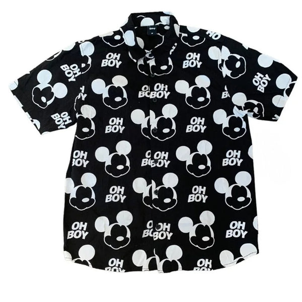 ¡Disney! Mickey Mouse Oh Boy camisa negra con botones