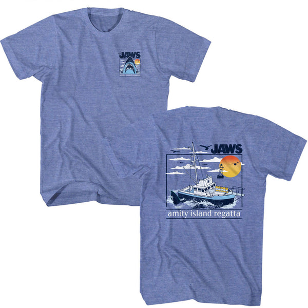 Película clásica: Jaws- Amity Island Regatta camiseta azul claro para adultos