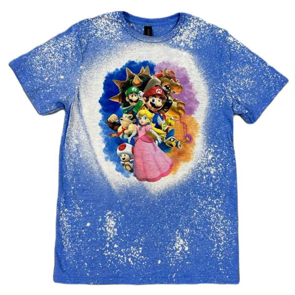 Camiseta con teñido anudado blanqueado de todos los personajes de Super Mario 