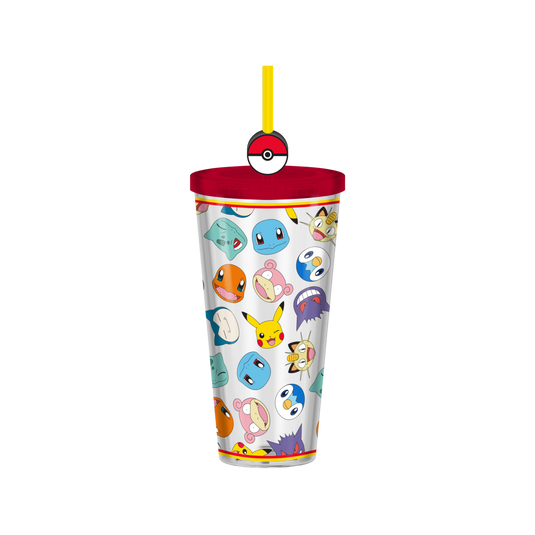 Silver Buffalo Pokemon Multi Character Head Toss AOP 24oz Plastic Cold Cup