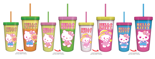 Silver Buffalo Hello Kitty Doodle 24oz. 4pk. Color Change Cold Cup Set