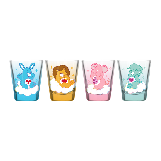 Silver Buffalo Care Bear Cousins Cloud Poses Ombre 4pc. 1.5oz. Mini Glass Set