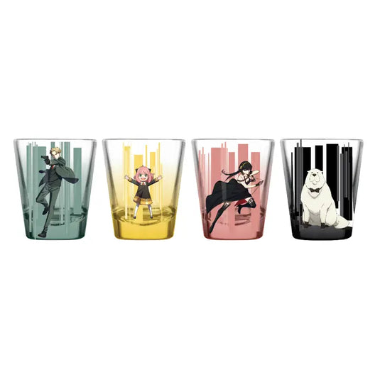 Spy X Family Trio and Logo Ombre 4pc. 1.5oz. Mini Glass Set