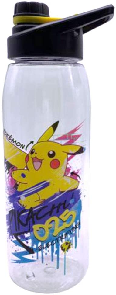 Pokemon: Skate Graffiti - Botella de agua Tritan electrizante Pikachu de 28 oz con tapa de rosca 