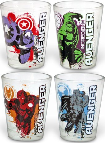 Silver Buffalo Marvel Avengers - The Splatter Background Shot Glass Set (4 Pack)