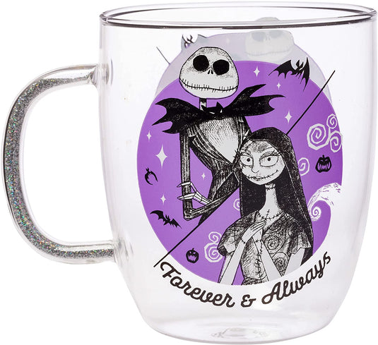 Disney : L'Étrange Noël de monsieur Jack – Tasse en verre avec poignée pailletée pour toujours et toujours
