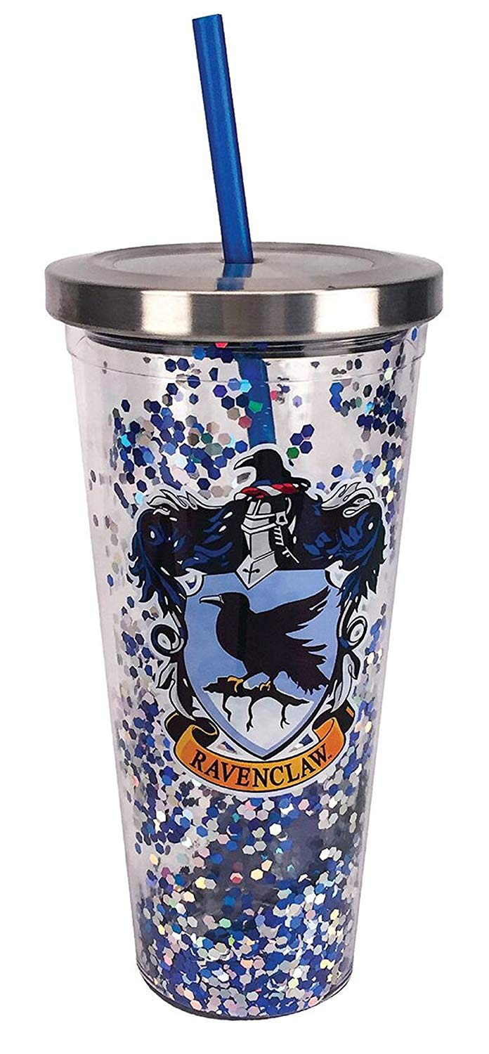 Spoontiques - Harry Potter Tumbler - Deathly Hallows Glitter Cup with Straw  - 20 oz - Acrylic - Black 