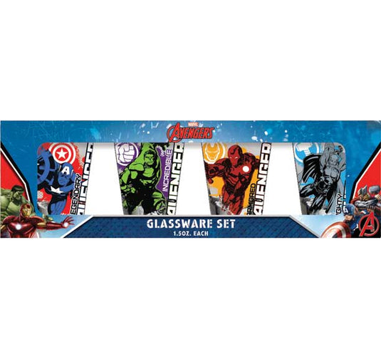 Silver Buffalo Marvel Avengers - The Splatter Background Shot Glass Set (4 Pack)