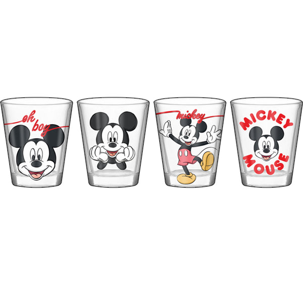 Disney : Mickey Mouse – Ensemble de verres à shooter avec texte classique de 1,5 oz (paquet de 4)
