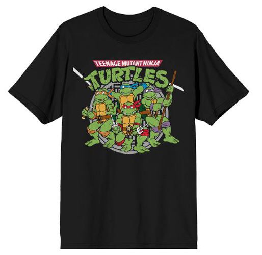 Teenage Mutant Ninja Turtles - Camiseta negra clásica de dibujos animados retro