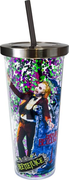 Tasse à paillettes Beetlejuice avec paille
