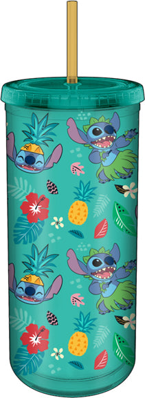 Silver Buffalo Lilo and Stitch Tropical Pattern Plastic Tall Tumbler/Cold  Cup with Lid and Straw, 20-Ounce