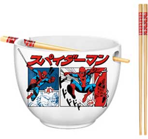 Silver Buffalo Marvel Comics - Spider-Man Manga Panels Boxed Ceramic Ramen Bowl with Chopsticks