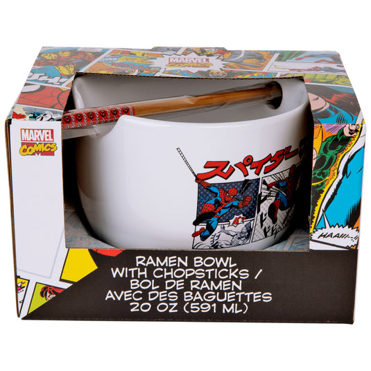 Silver Buffalo Marvel Comics - Spider-Man Manga Panels Boxed Ceramic Ramen Bowl with Chopsticks