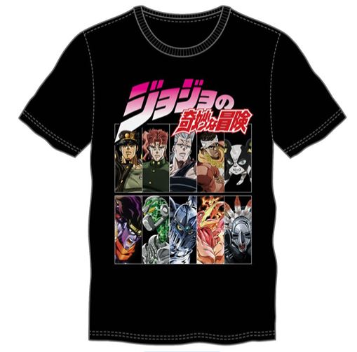 JoJo's Bizarre Adventure - Camiseta negra con cuadrícula de personajes