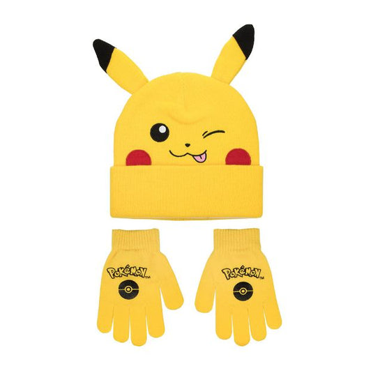 Combo de gorro y guantes para jóvenes de Pokémon Pikachu