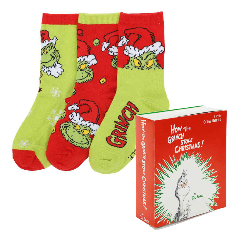 Load image into Gallery viewer, Dr. Seuss How the Grinch Stole Christmas 3 Pair Youth Crew Box Set
