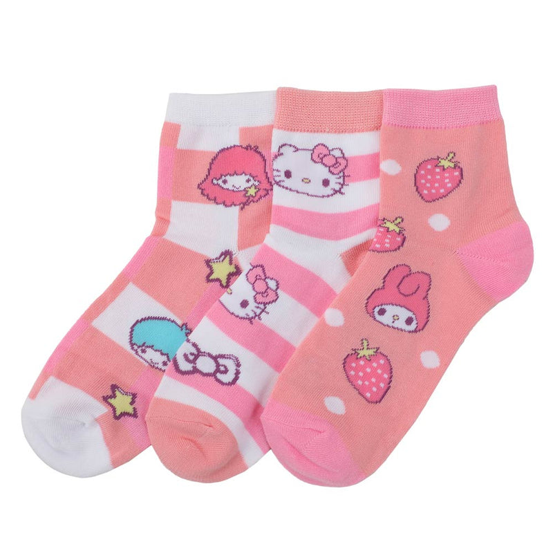 Chargez l&#39;image dans la visionneuse de la galerie, Hello Kitty - Strawberry Milk 3 Pair Quarter Crew Box Set Socks
