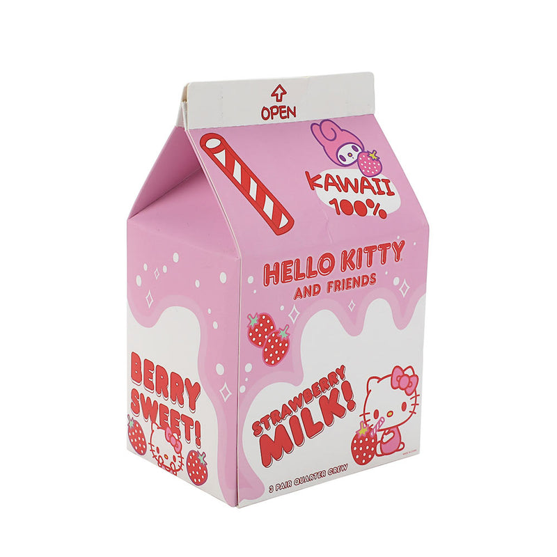 Chargez l&#39;image dans la visionneuse de la galerie, Hello Kitty - Strawberry Milk 3 Pair Quarter Crew Box Set Socks
