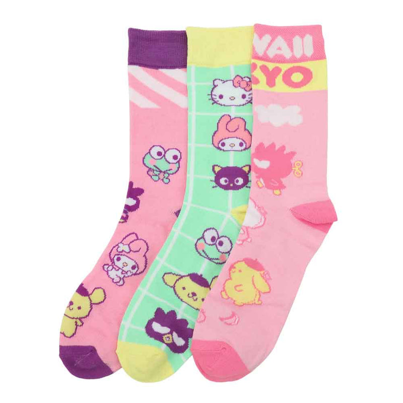 Chargez l&#39;image dans la visionneuse de la galerie, Hello Kitty &amp; Friends - Arcade Adult 3 Pair Quarter Crew Box Set Socks
