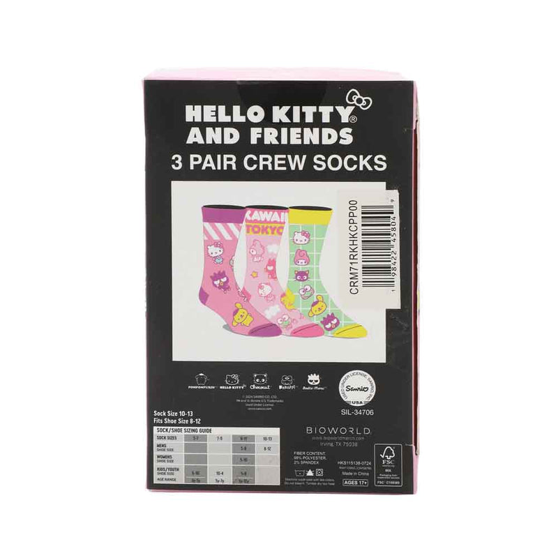 Chargez l&#39;image dans la visionneuse de la galerie, Hello Kitty &amp; Friends - Arcade Adult 3 Pair Quarter Crew Box Set Socks
