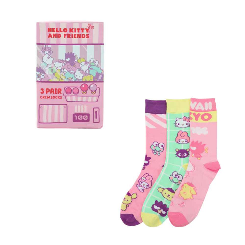 Chargez l&#39;image dans la visionneuse de la galerie, Hello Kitty &amp; Friends - Arcade Adult 3 Pair Quarter Crew Box Set Socks
