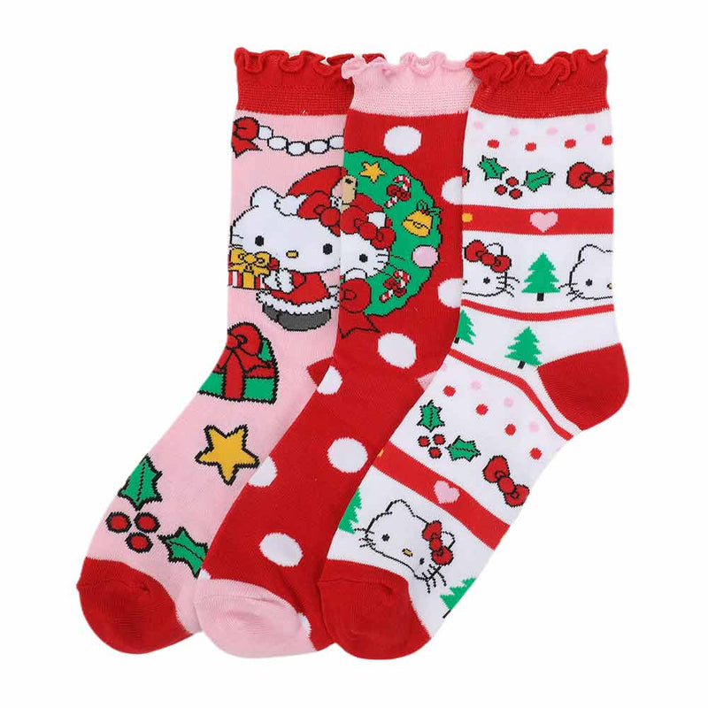 Cargue la imagen en el visor de la galería, Hello Kitty - Christmas Junior&#39;s 3 Pair Crew Box Set Socks
