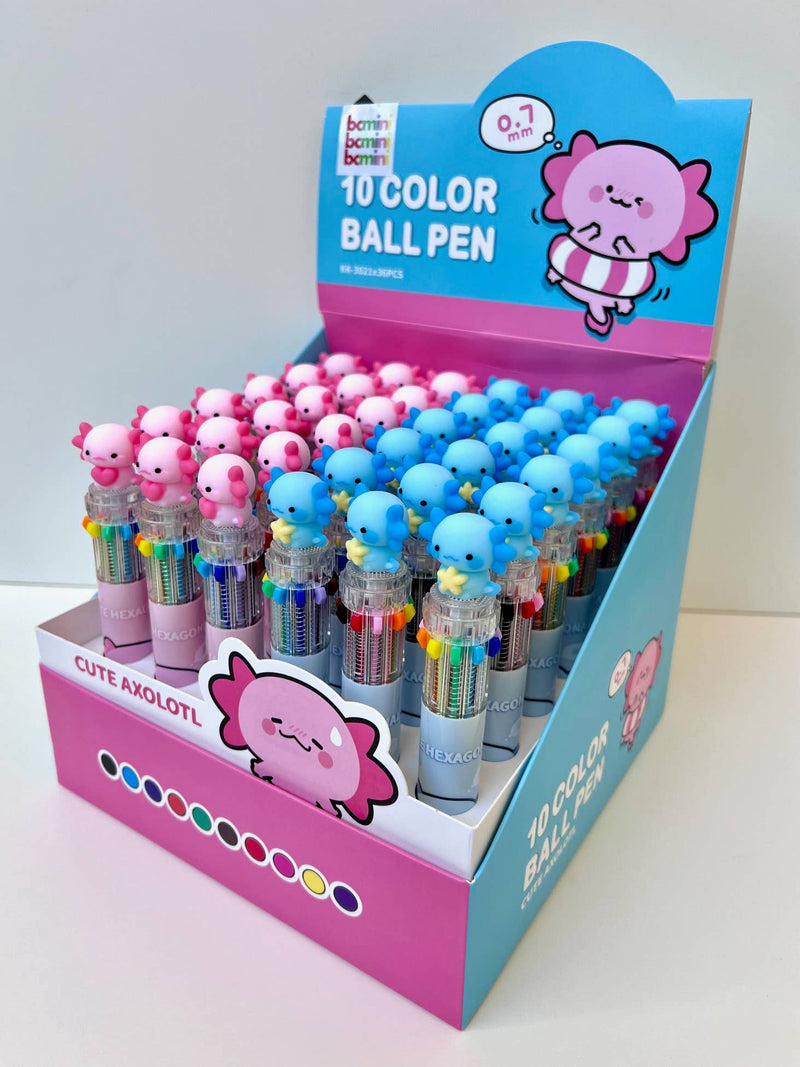 Load image into Gallery viewer, BC Mini Axolotl 10-Color Retractable 1 Single Ball Pen
