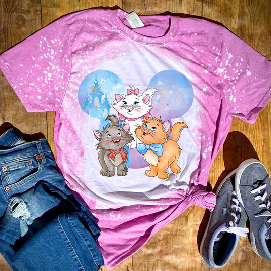 Disney Aristocats Marie Denim & Friends Pink Bleach T-shirt