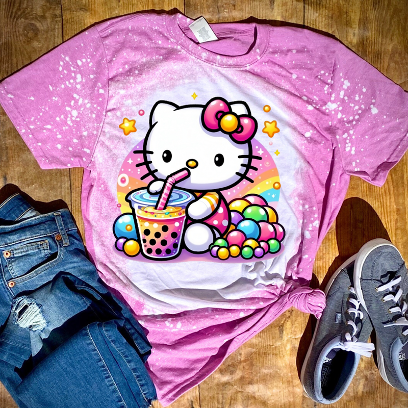 Load image into Gallery viewer, Sanrio Hello Kitty Bubble Tea Bleach Pink T-shirt
