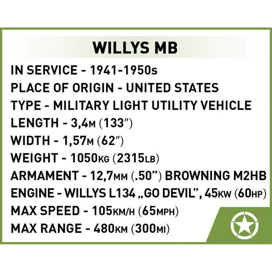 Cobi Historical Collection World War II - Jeep Willys MB Vehicle Brick Toy