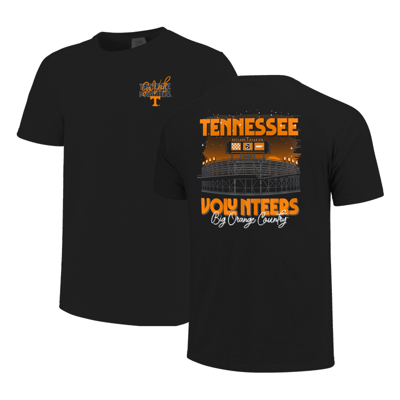 Cargue la imagen en el visor de la galería, Image One - Tennessee Volunteers Dark Sunset Stadium Black Comfort Color Short Sleeve T-shirt
