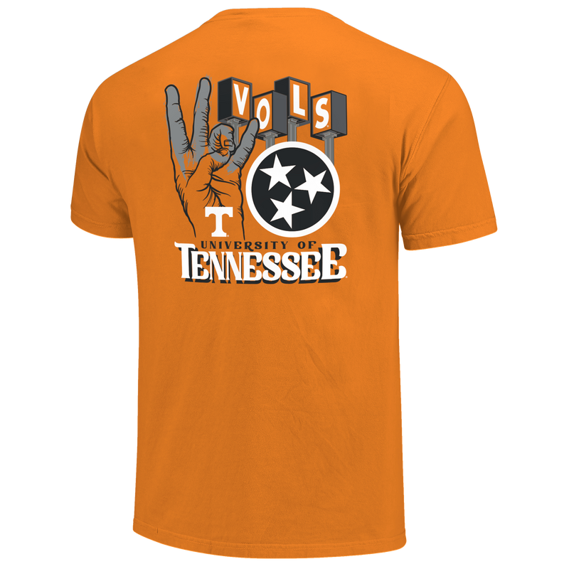 Load image into Gallery viewer, Image One - Tennessee Volunteer Hand Sign Lettermarks Bright Orange k Comfort Color Short Sleeve T-shirt
