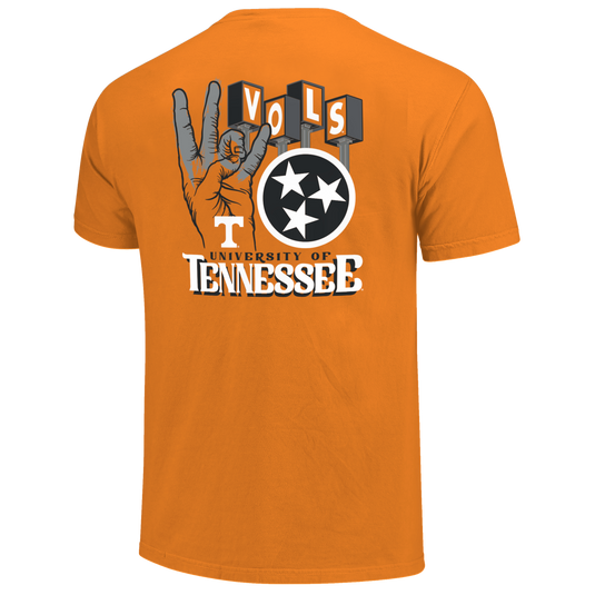Image One - Tennessee Volunteer Hand Sign Lettermarks Bright Orange k Comfort Color Short Sleeve T-shirt