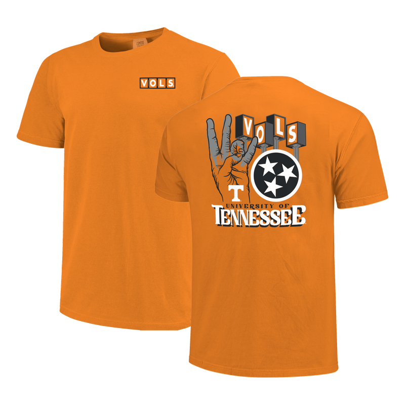 Load image into Gallery viewer, Image One - Tennessee Volunteer Hand Sign Lettermarks Bright Orange k Comfort Color Short Sleeve T-shirt
