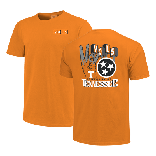 Image One - Tennessee Volunteer Hand Sign Lettermarks Bright Orange k Comfort Color Short Sleeve T-shirt