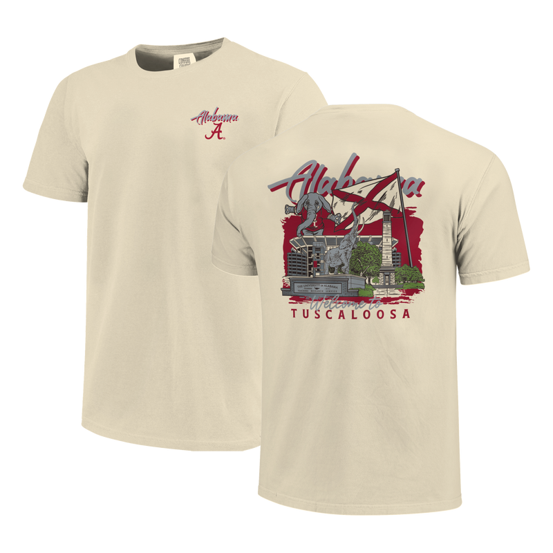 Cargue la imagen en el visor de la galería, Image One - Alabama Crimson Tide - NCAA Hand Dawn Campus Stack Comfort Color Short Sleeve T-Shirt
