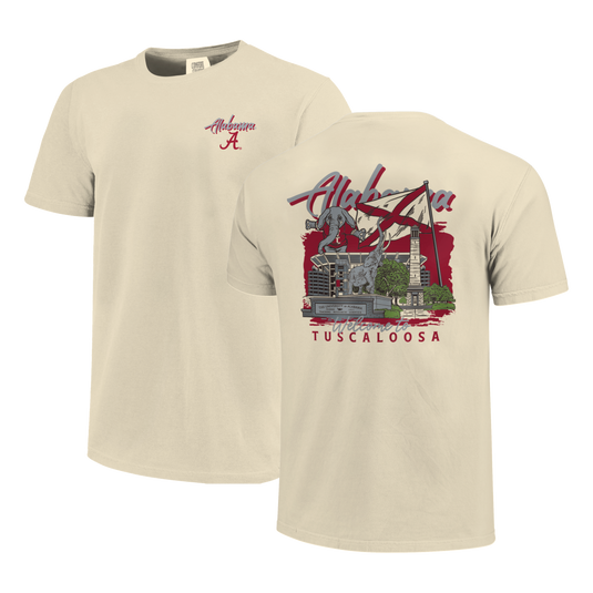 Image One - Alabama Crimson Tide - NCAA Hand Dawn Campus Stack Comfort Color Short Sleeve T-Shirt